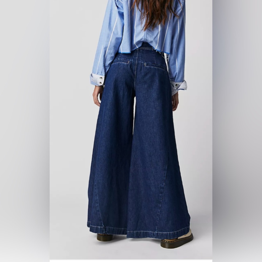 NWT Free People Equinox Blue Denim Wide Leg Trouser SZ 29 100% Cotton - Picture 3 of 11
